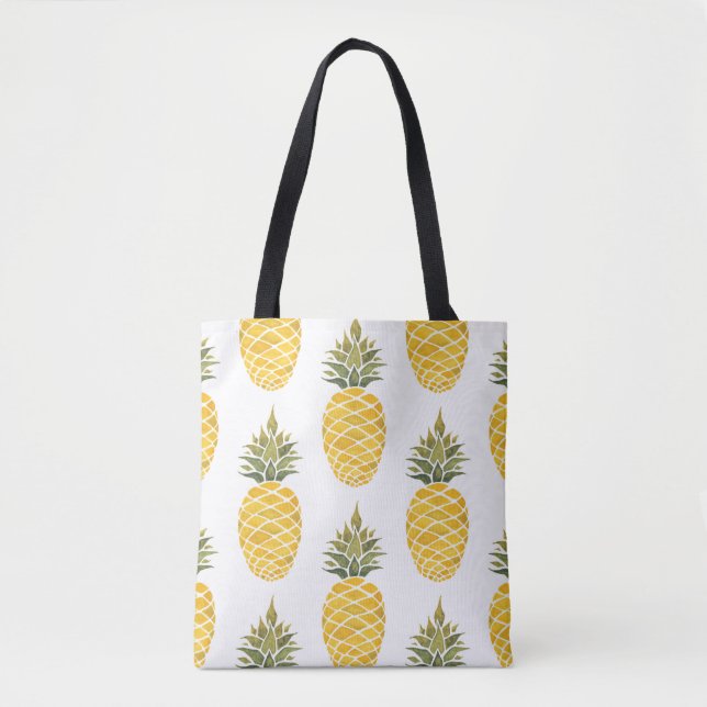 Hand Painted Pineapples: Watercolor Seamless. Tote Bag (Front)