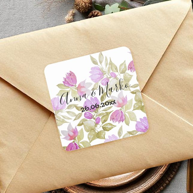 Hand-painted Pink Boho Floral  Square Sticker (Creator Uploaded)