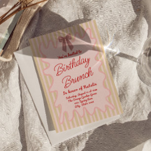 Hand Painted Pink Bow Frame Birthday Brunch Invitation