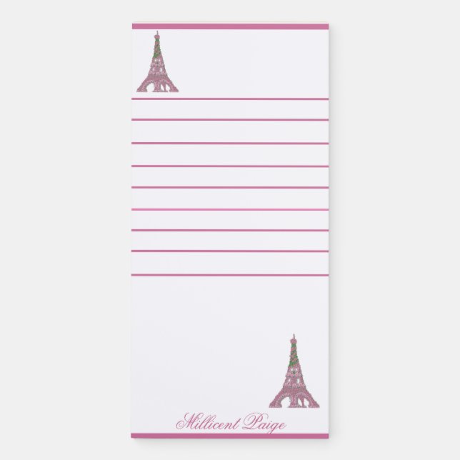 Hand Painted Pink Eiffel Tower Fridge  Notepad (Front)