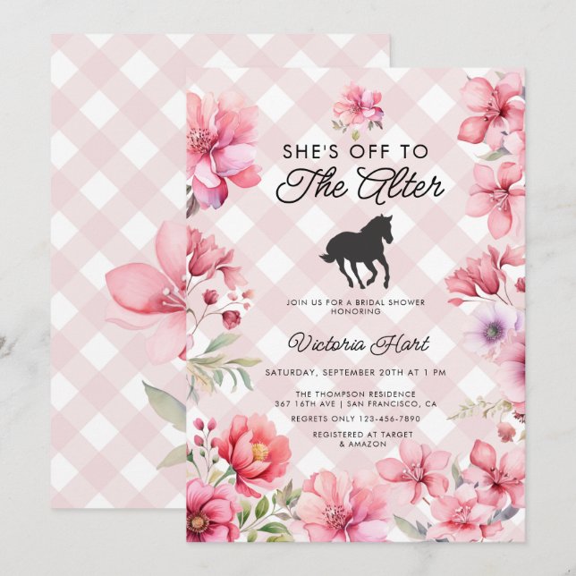 Hand Painted Pink Flower Derby  Bridal Shower  Invitation (Front/Back)