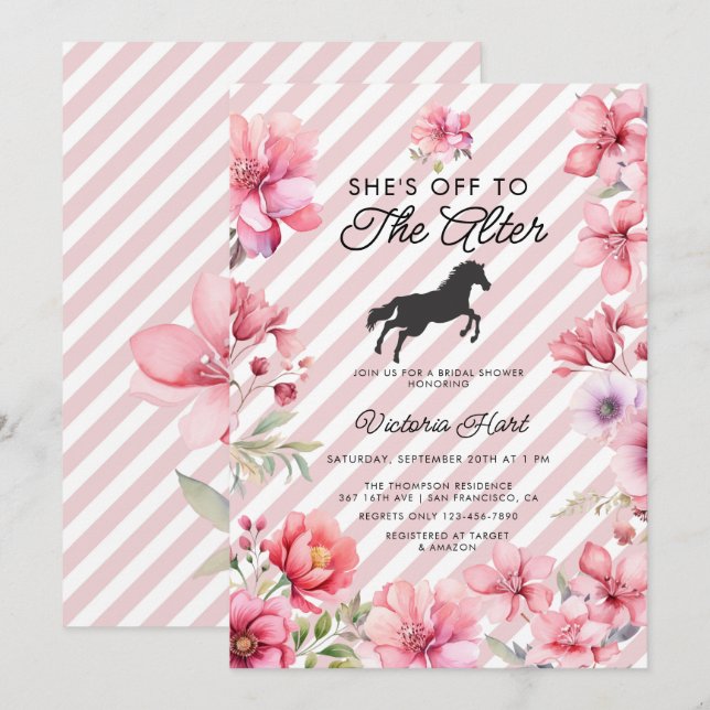 Hand Painted Pink Flower Derby  Bridal Shower  Invitation (Front/Back)