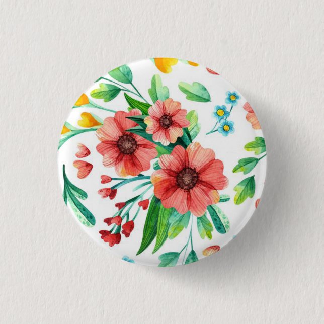 Hand Painted Pink Flowers Floral Pattern-23498 Button (Front)