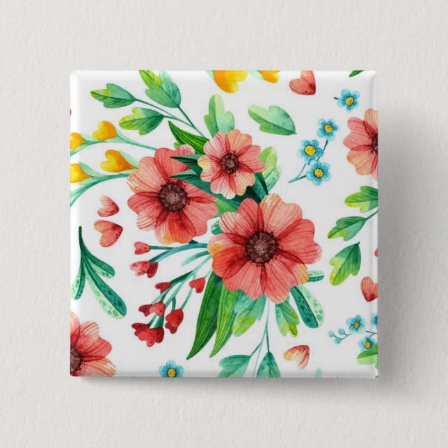 Hand Painted Pink Flowers Floral Pattern-23498 Button (Front)