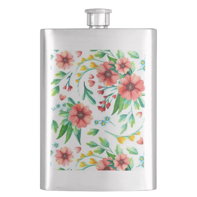 Hand Painted Pink Flowers Floral Pattern-23498 Flask (Front)