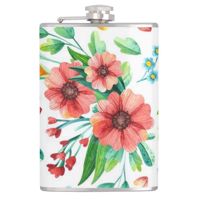 Hand Painted Pink Flowers Floral Pattern-23498 Flask (Front)