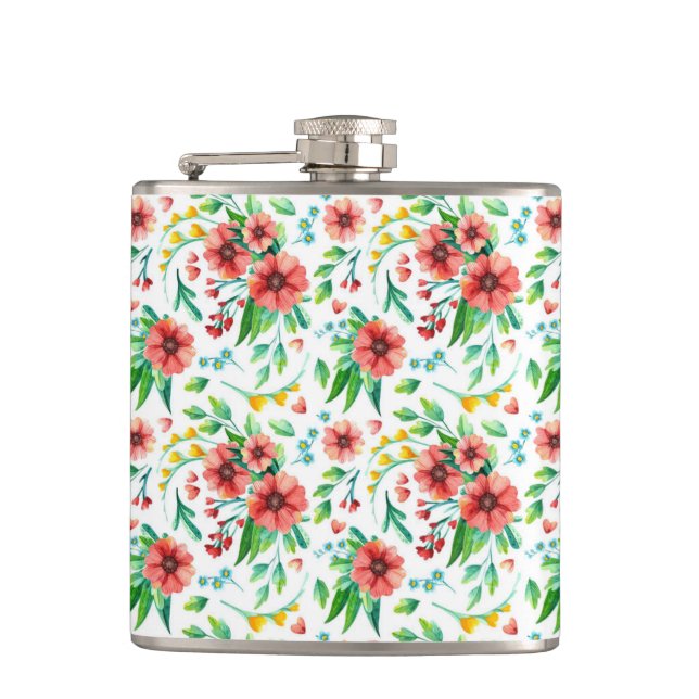 Hand Painted Pink Flowers Floral Pattern-23498 Flask (Front)