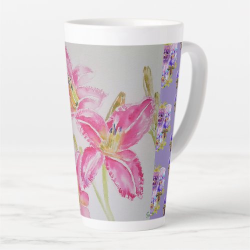 Hand Painted Pink Lily Lillies floral Latte Mug