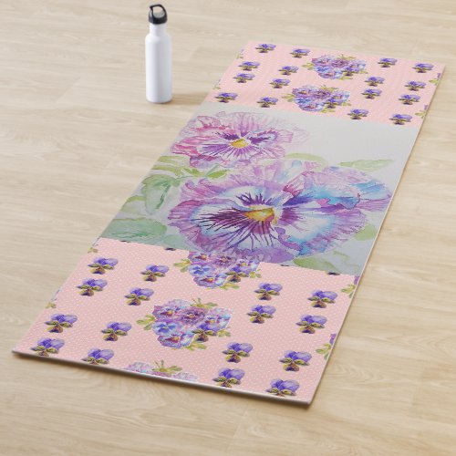 Hand Painted Pink Pansy Pansies floral Yoga Mat