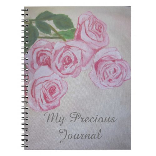 Hand Painted Pink Roses Spiral Notebook