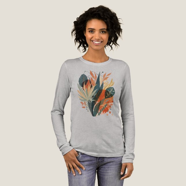 Hand-Painted Plant Tee – Geometric Retro Style (Full Front)