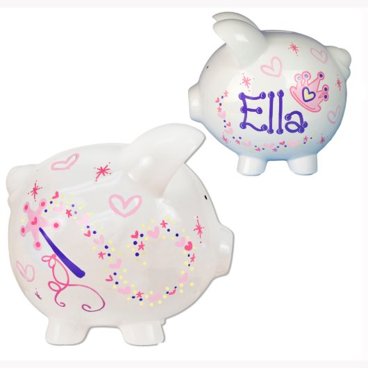 Hand Painted Princess Piggy Bank for Girls (Side)