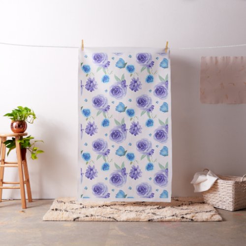 Hand_painted purple and blue flowers pattern fabric