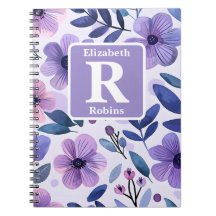 Hand painted purple flowers personalized monogram 