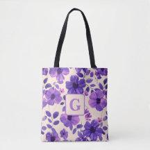 Hand painted purple flowers personalized monogram