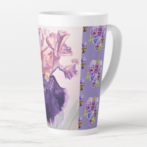 Hand Painted Purple Iris Irises floral Latte Mug