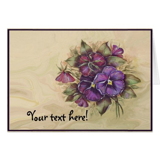 Hand Painted Purple Pansies Cards (Front Horizontal)