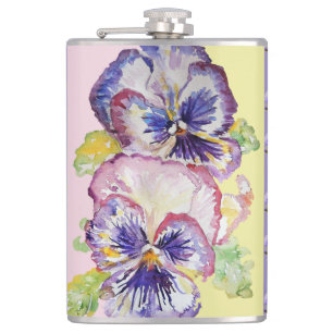 Hand Painted Purple Pansy Pansies floral Flask
