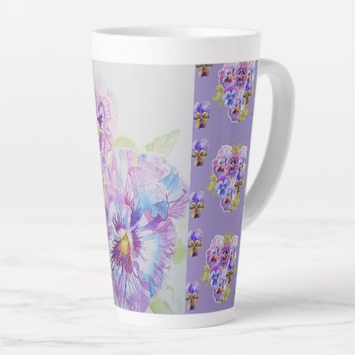 Hand Painted Purple Pansy Pansies floral Latte Mug