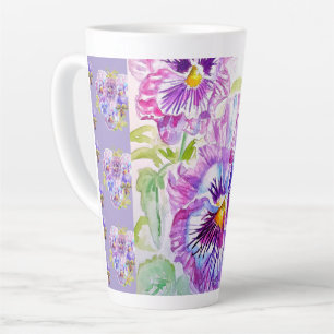 Hand Painted Purple Pansy Pansies floral Latte Mug