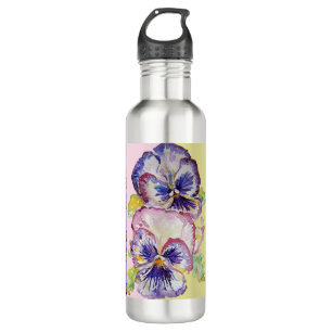 Hand Painted Purple Pansy Pansies floral Stainless Steel Water Bottle