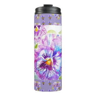 Hand Painted Purple Pansy Pansies floral Thermal Tumbler