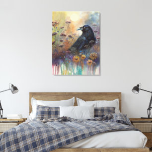Hand Painted Quiet Raven in Golden Glow Canvas Print