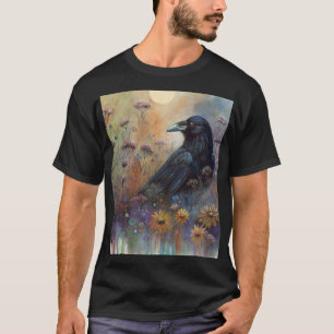 Hand Painted Raven and Rising Sun T-Shirt