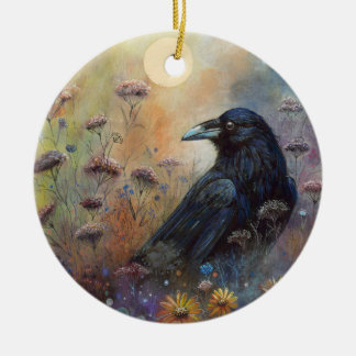 Hand Painted - Raven Artwork Ceramic Ornament