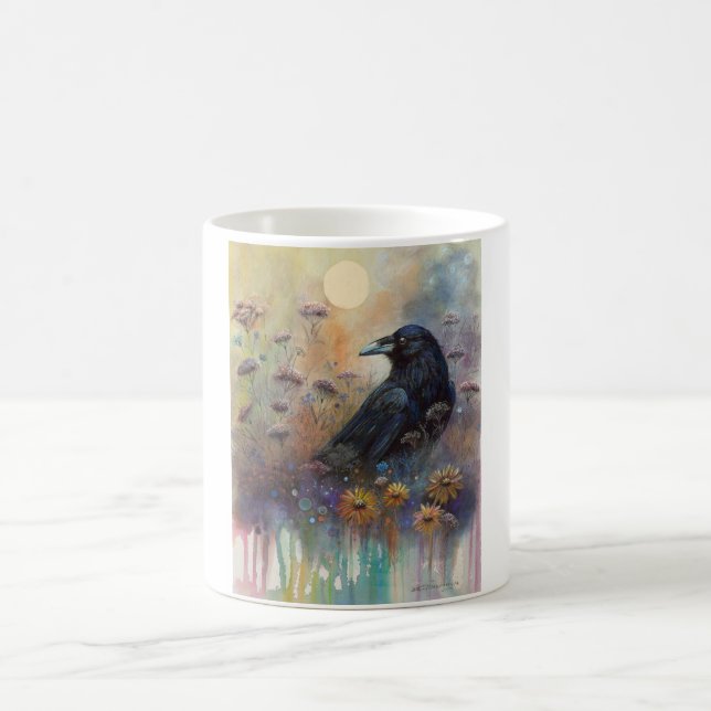 Hand Painted Raven - Blooming Night Garden Coffee Mug (Center)