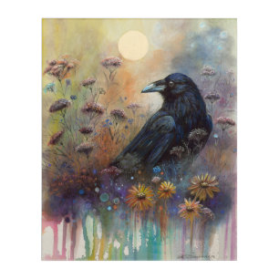 Hand Painted Raven Dreamlike Illustration Acrylic Print
