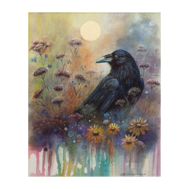 Hand Painted Raven Dreamlike Illustration Acrylic Print (Front)