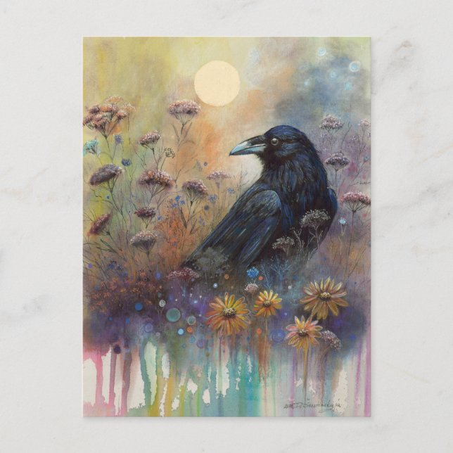 Hand Painted Raven Enchanted Nature Symbol Postcard (Front)