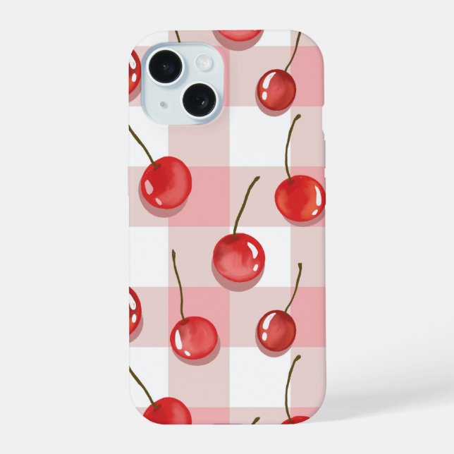 Hand-Painted Red Cherries Seamless Pattern Iphone Case (Back)