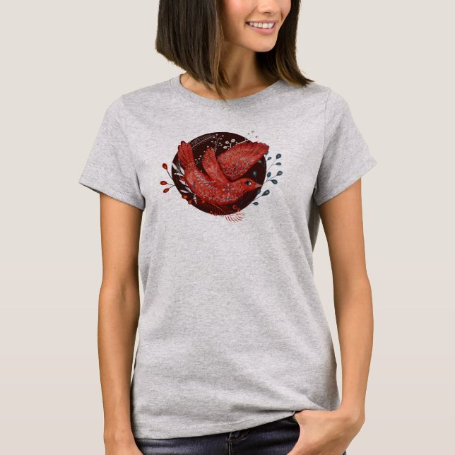 Hand painted red Christmas bird T-Shirt (Front)