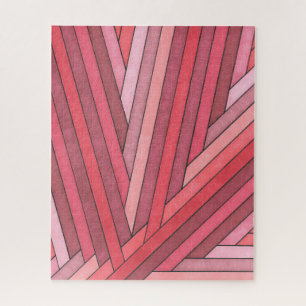 Hand Painted Red Geometric Stripe Design Jigsaw Puzzle