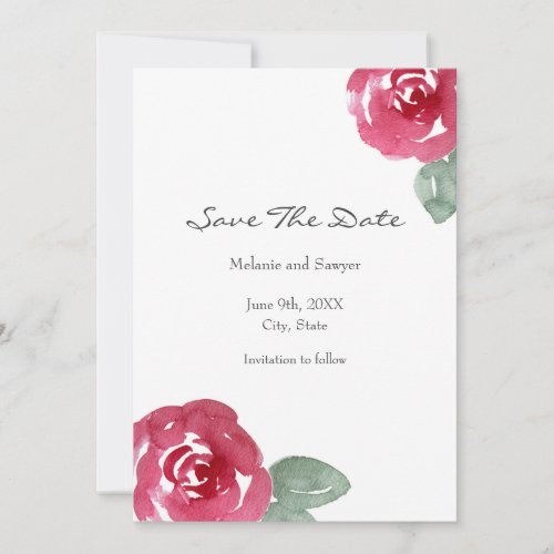 Hand Painted Red Pink Watercolor Rose Save The Date