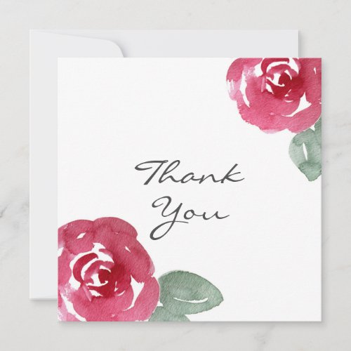 Hand Painted Red Pink Watercolor Rose Thank You Card