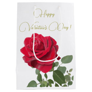 Hand Painted Red rose - Happy Valentine's Day Medium Gift Bag