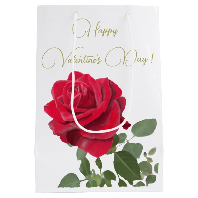 Hand Painted Red rose - Happy Valentine's Day Medium Gift Bag (Back)