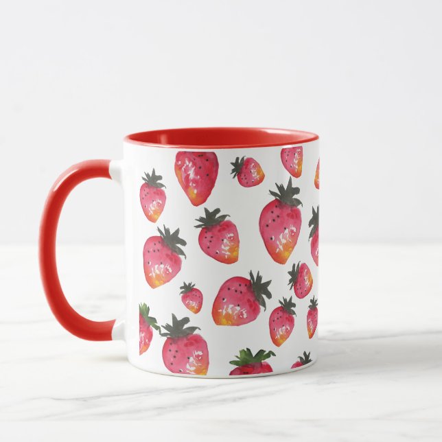 Hand-Painted Red Strawberry Vintage Boho Valentine Mug (Left)