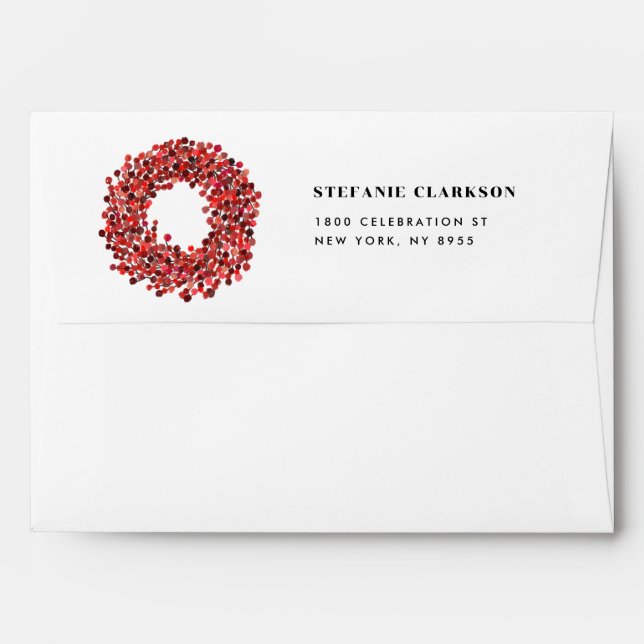 Hand Painted Red Winterberry Wreath Christmas Envelope (Back (Top Flap))