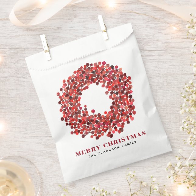 Hand Painted Red Winterberry Wreath Christmas Favor Bag (Clipped)