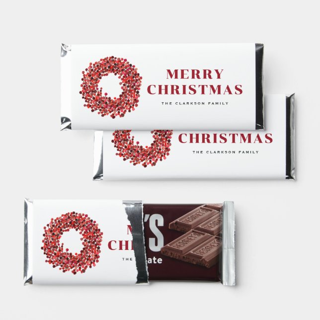 Hand Painted Red Winterberry Wreath Christmas Hershey Bar Favors (Front)
