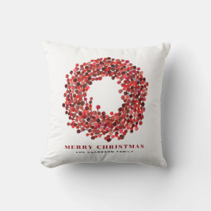 Hand Painted Red Winterberry Wreath Christmas Throw Pillow