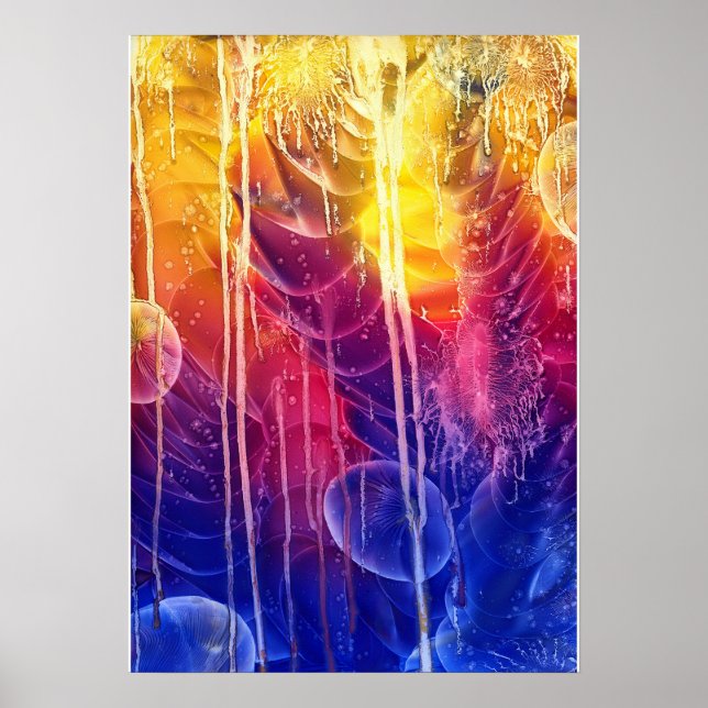Hand Painted Red Yellow Blue Dripping Abstract Art Poster (Front)