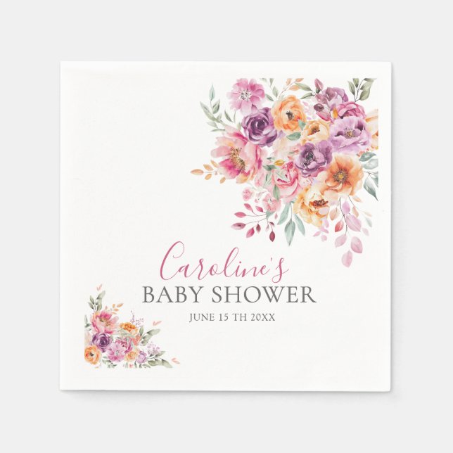 Hand-painted Rose Florals Baby Shower Napkins (Front)