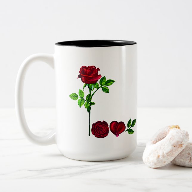 Hand-Painted Rose Mug – Romantic Floral Coffee Cup (With Donut)