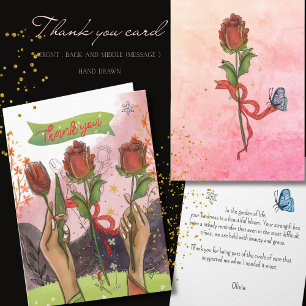 Hand Painted Rose & Tulips Thank You Card