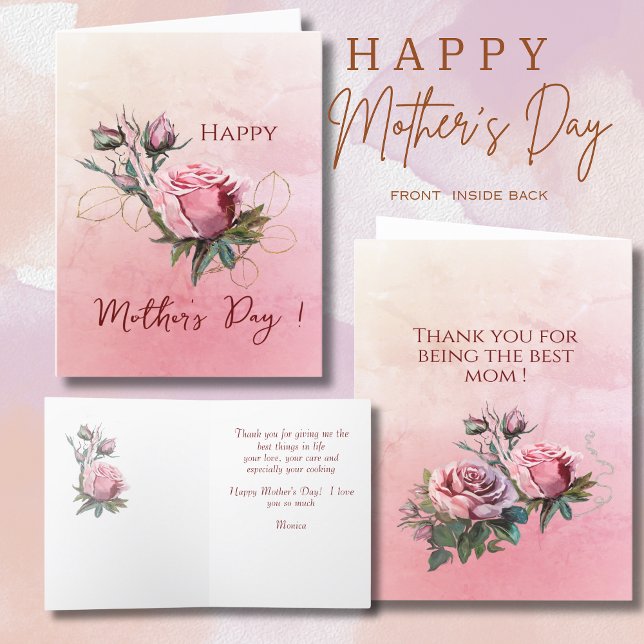 Hand painted roses Mothers Day  Holiday Card ( Hand painted roses Mothers Day Holiday Card )